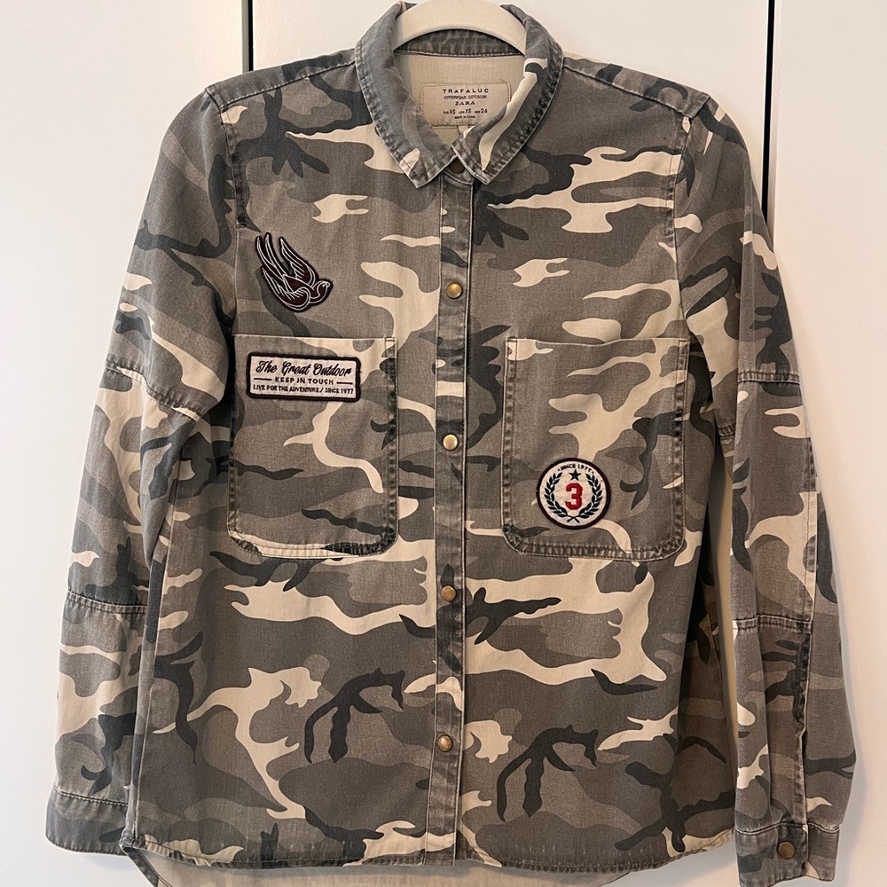 Zara Camouflage Shirt with Bird and Adventure Patches